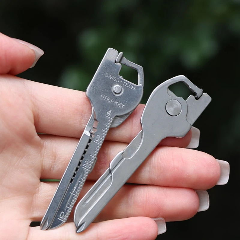 EDC Multi Tool 6 in 1 Stainless Steel Utili-Key Key Ring Chain Pendant Pocket Rope Cutter Mini Knife Screwdriver