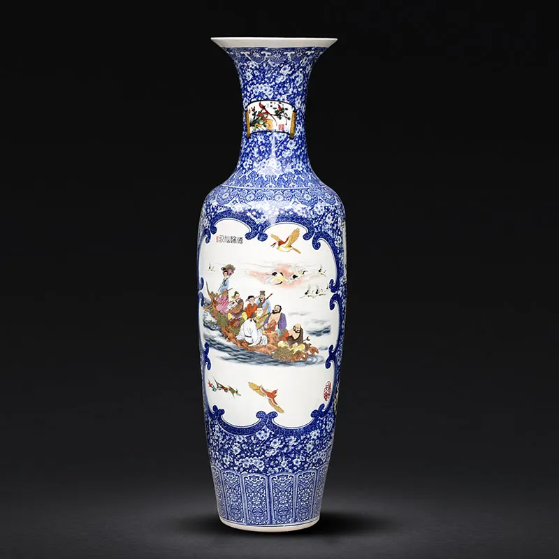 中国アンティーク手描き磁器ユニークな形床大きな花瓶室内装飾用