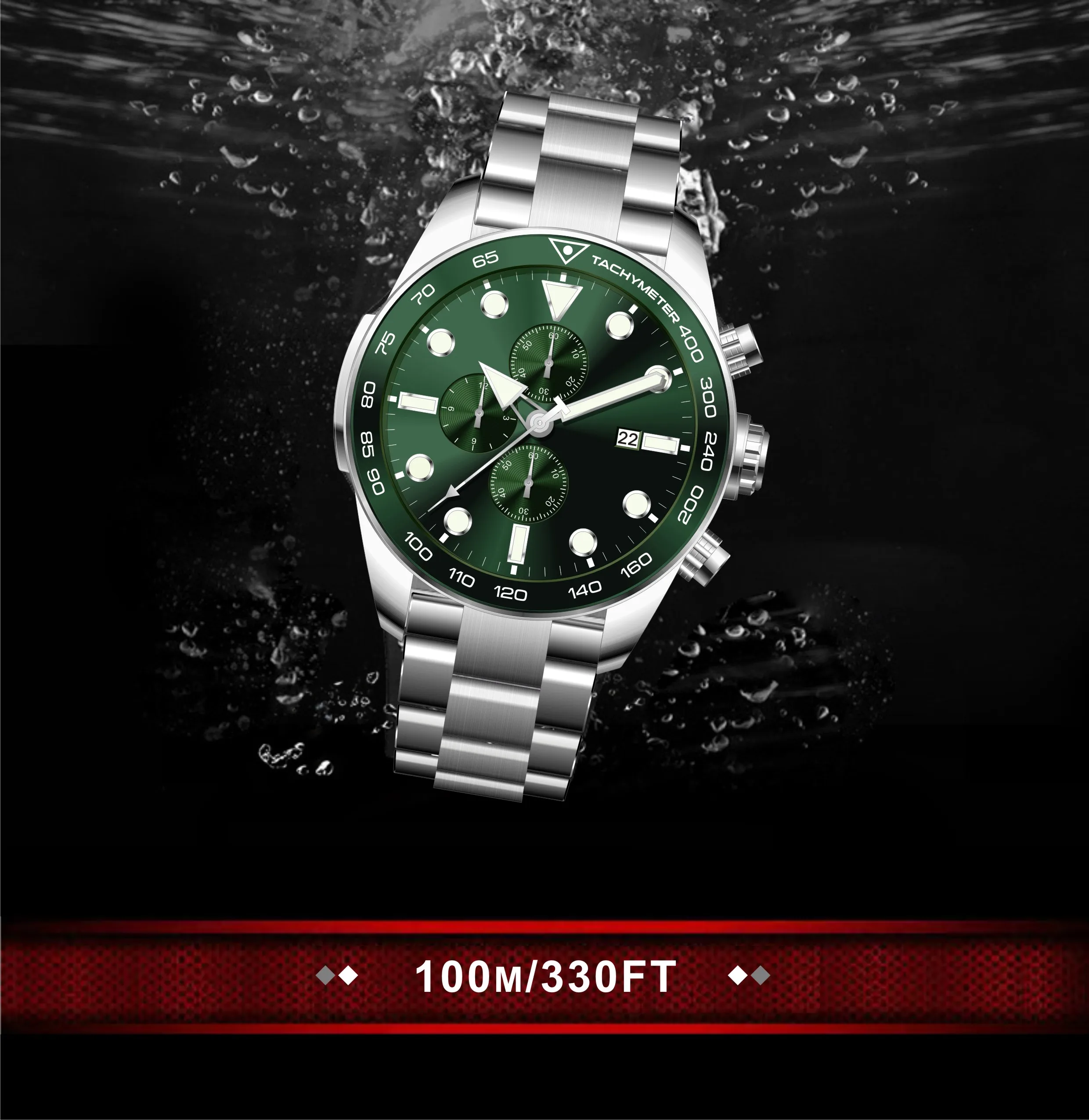 Man Private Label Watch 10ATM Stainless Steel Watch Luminous Hands Aluminum Bezel Japan Movt Quartz Watches