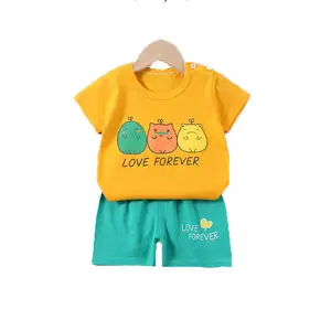 OEM Customized 100% Cotton Summer Casual Tshirt Short Two Piece Set Printing Cartoon Boys Clothing Set