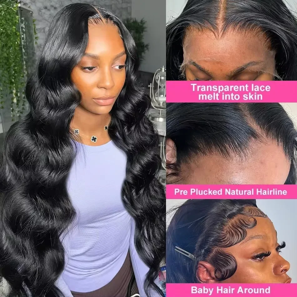 Nachtclub Body Wave Transparent Lace Frontal Echthaarperücke 250 Dichte 30 Zoll Wasserwelle Lace Front Perücken für Frauen_voghion.com