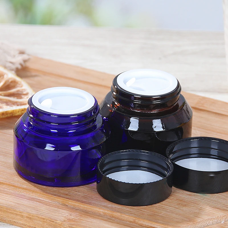 Luxury 15g 30g 50g Sloping Shoulder Round Blue Glass Cosmetic Cream