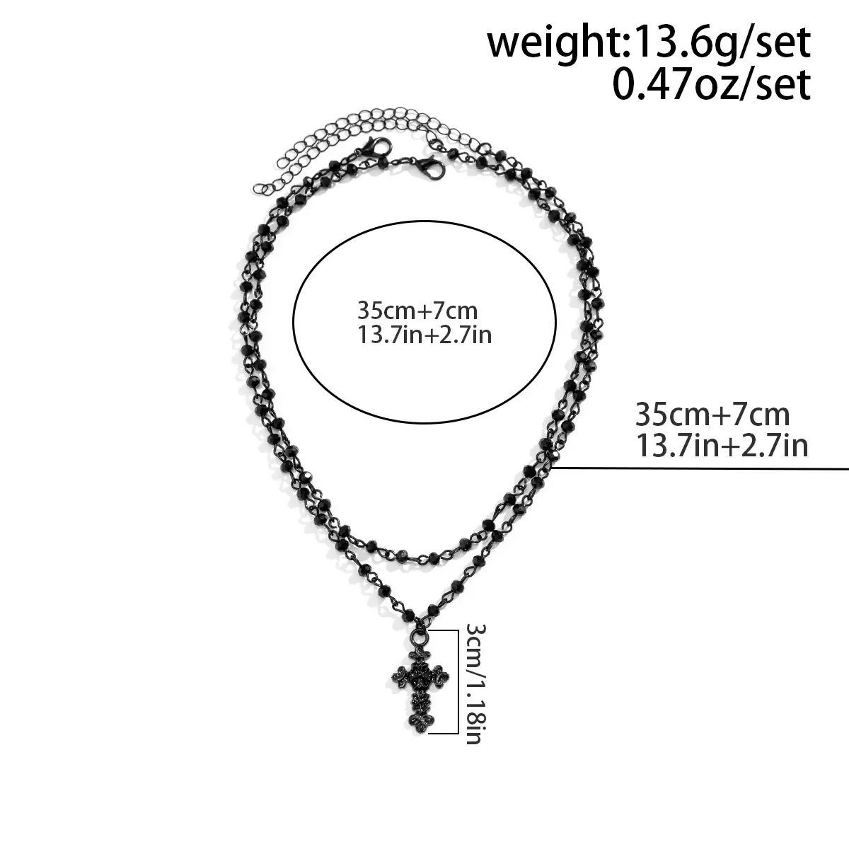 Gothic Black Color Crystal Beads Chain with Cross Pendant