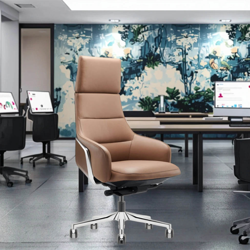 Modern Comfortable Ergonomic Executive Office Chair with Genuine Leather Full Mesh Aluminium Base Adjustable Reclining Footrest 2