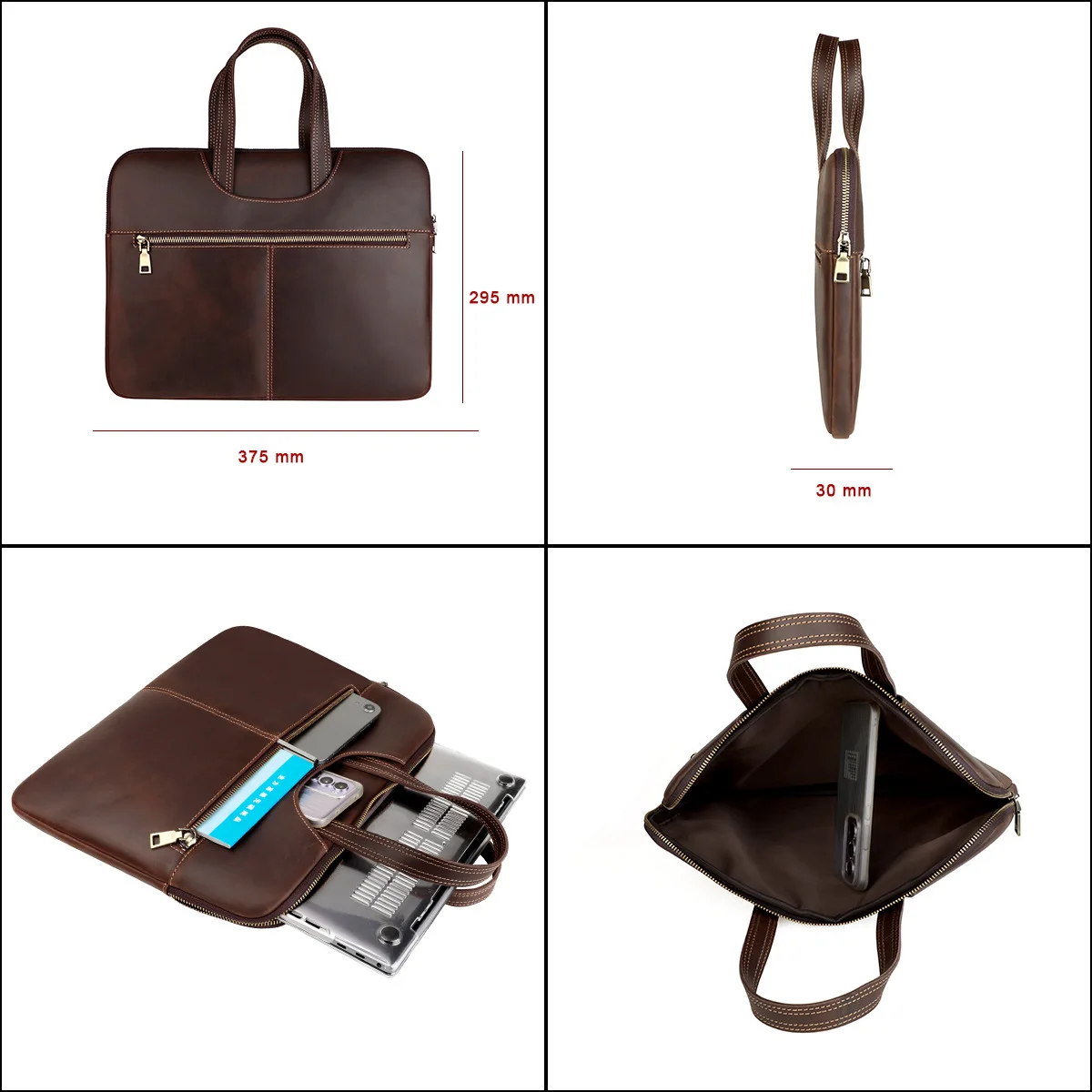 New Design Simple Style Genuine Leather Business Bag Brief Case Full Grain Cow Crazy Horse Leather Laptop Briefcase Bag
