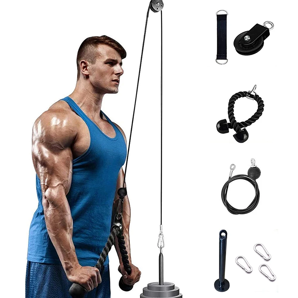 Forearm Wrist Roller Trainer Bicep Curls DIY Pulley Cable Machine Attachment System Arm Strength Training Exerciser with Heavy Duty Pulley System for Lat Pull downs Triceps Extensions Fitness