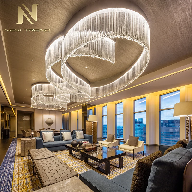 CPL-383 Bespoke Lighting Luxury Indoor Decoration Hall Hotel Lobby Banquet Glass Ceiling Led Ring Chandelier