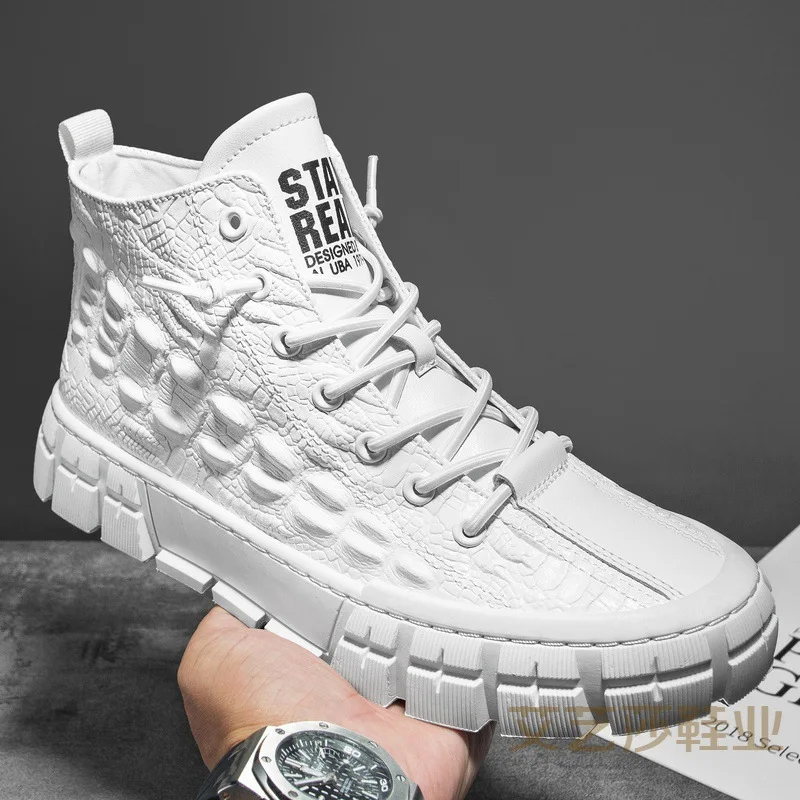 Осенние ботинки до середины топа с крокодиловым узором, мужская обувь, модная повседневная спортивная обувь, прямые продажи с завода