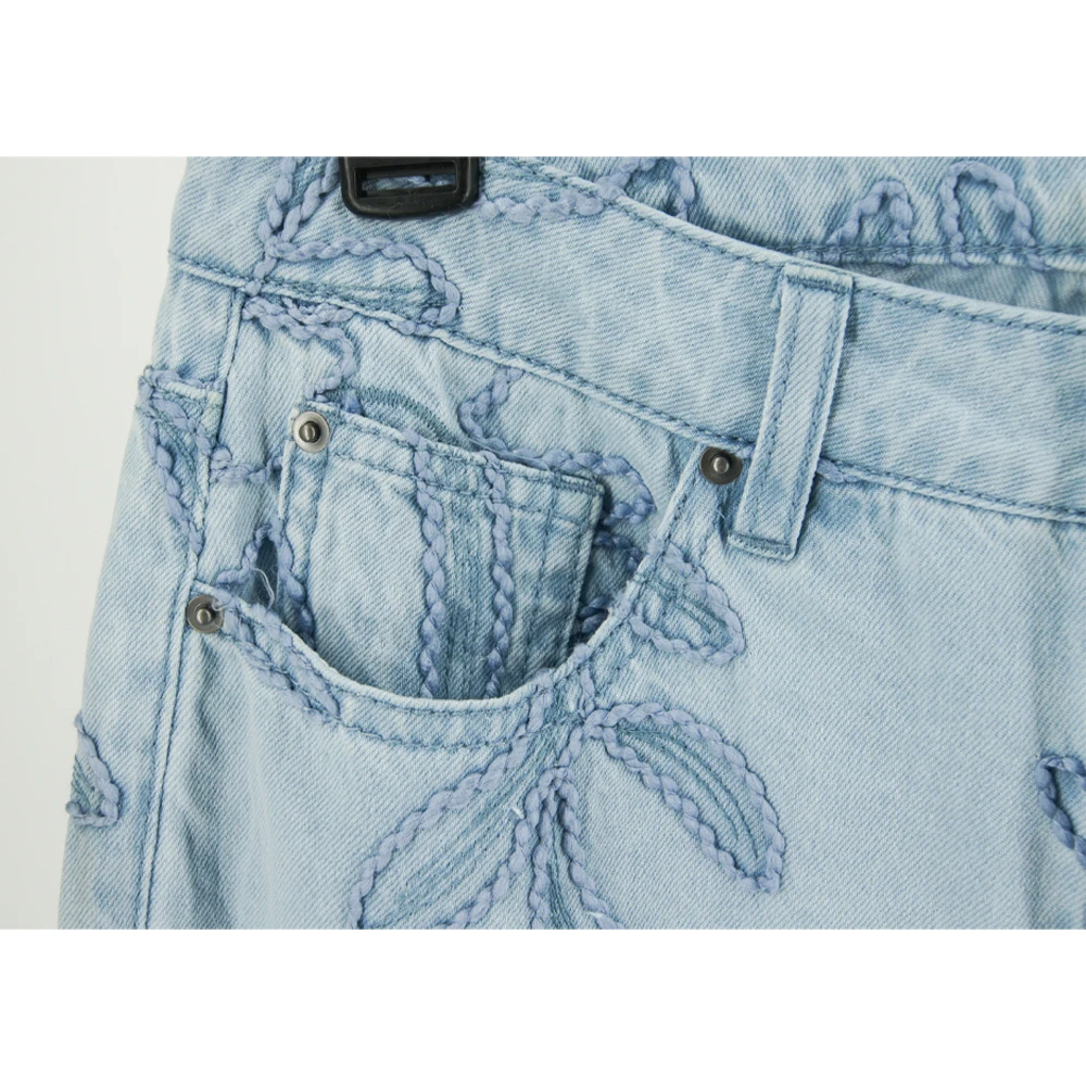 Custom Denim Pants Wide Leg Hip Hop Style Fade Breathable Jeans Straight Embroidered Jeans