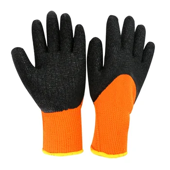 GR4002A Velvet Fleece Winter Warm Natural foam latex coated crinkle palm Thermal Anti-Cold Safety Work Gloves