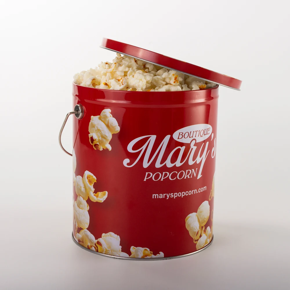 Wholesale Christmas Gift Custom printed Popcorn tins packaging popcorn tin can bucket with lid manufacture