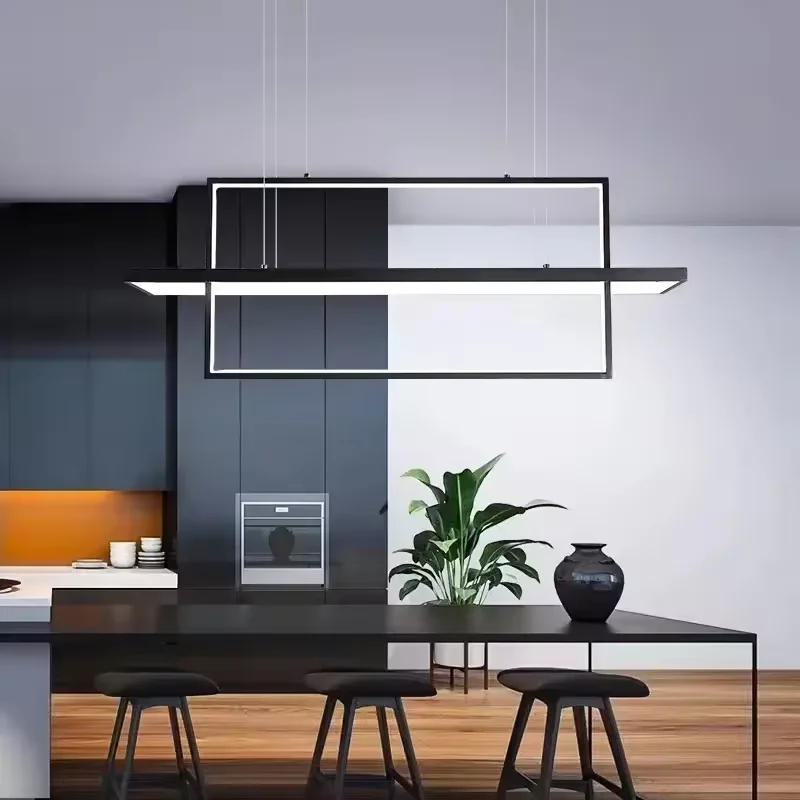 Modern Minimalist Rectangle LED Pendant Lights Dining Room Kitchen Chandeliers Home Decorations Hanging Lamps Fixtures