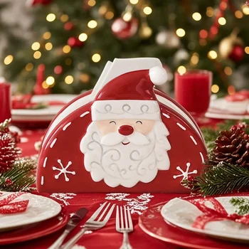Cute Cartoon Relief Hand-painted Santa Claus Red Napkin Holder Tissues with a Christmas Atmosphere