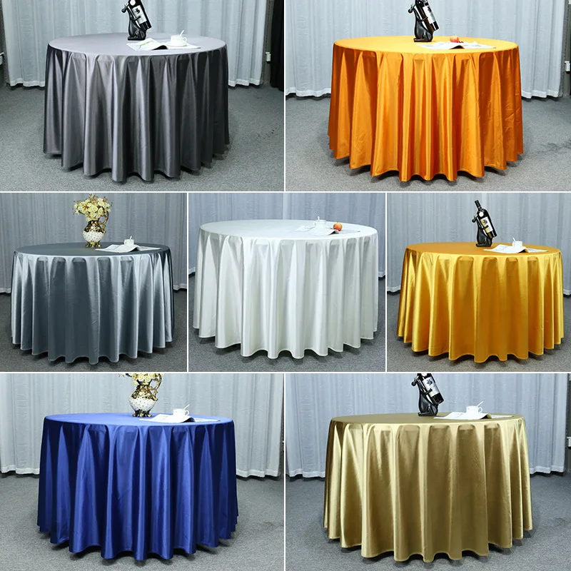 White black satin tablecloth solid color table cloths round table cover for wedding birthday party events home hotel decoration