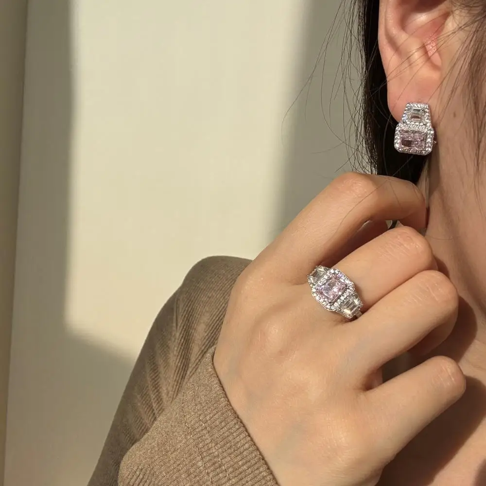 KAKODIY Elegant 925 Sterling Silver Stud Earrings with 8A Emerald Pink Cubic Zirconia Sterling Silver Jewelry detail 6