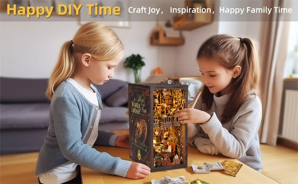 product cayi 2025 wander library book nook kit doll house booknook nook book miniature house diy bookend 3d wooden puzzle with led light-60