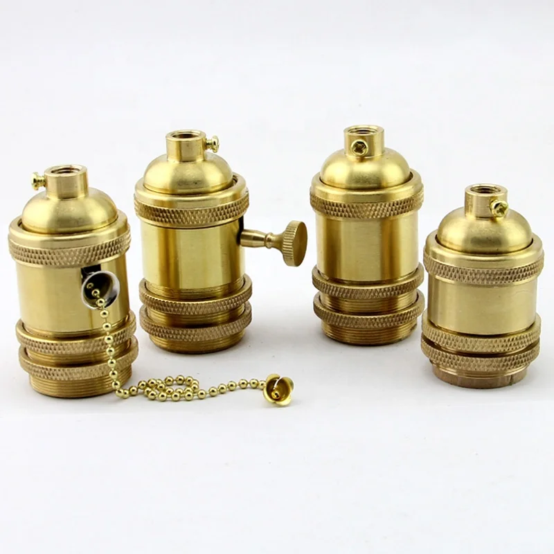 Douille De Lampe Avec Chaîne De Traction - Pour Ampoules E26/E27, Métal Vintage Or, Interrupteur Intégré - 9