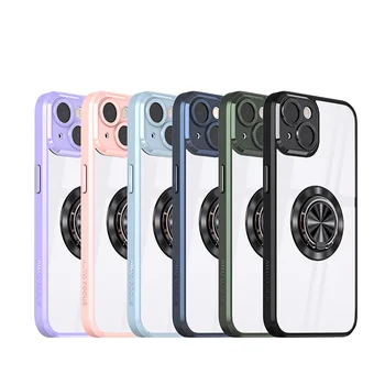 Phone Case for iPhone 15 14 13 Pro Max Acrylic 2 in 1 Design  Ring Holder  Lens Protection Mobile Cover Stylish Appearance