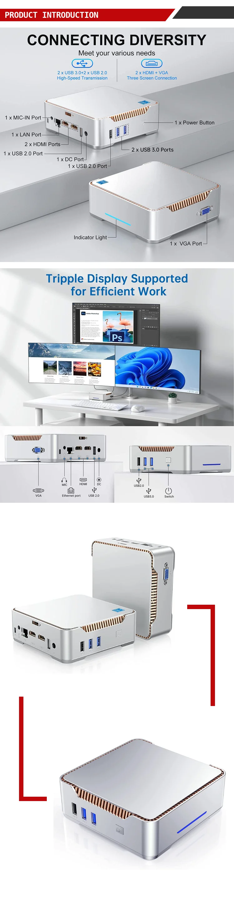 Computer Triple Display 16gb Ram M.2 Ssd 512gb Desktop Linux Win 11 ...