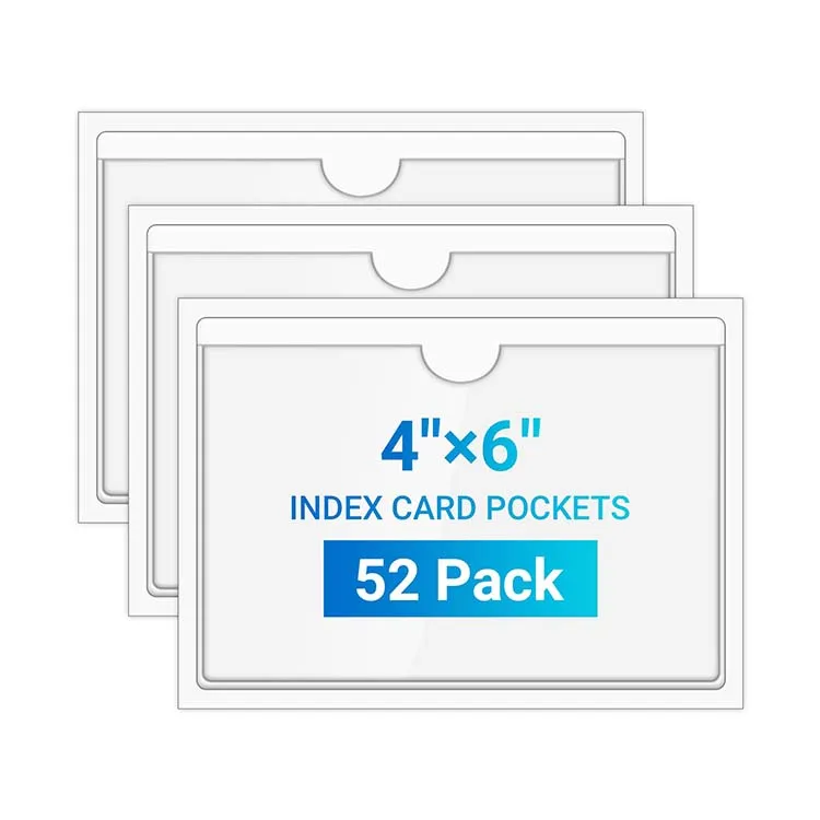 Custom Vinyl Pvc Self Pockets Pouch Label Holders Clear Self-Adhesive  Adhesive 4" X 6" Index Card Pockets With Top Open