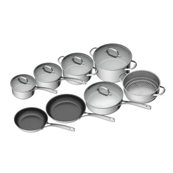 8 Piece Classic Stainless Steel Kitchen Set Nonstick Pan Glass Lid Cookware Set