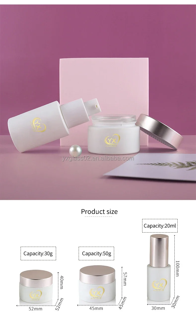 Custom cosmetic bottle glass bottle set Skincare cosmetic packaging glass 30g50g30ml50ml80ml100ml120ml details