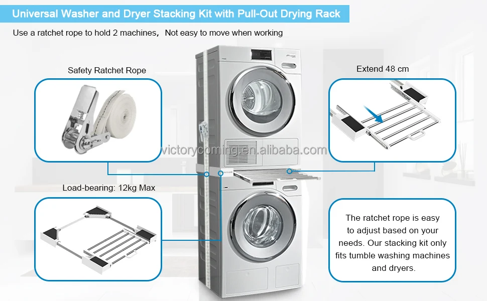 Universal Washer And Dryer Stacking Kit With Pull Out Drying Rack With