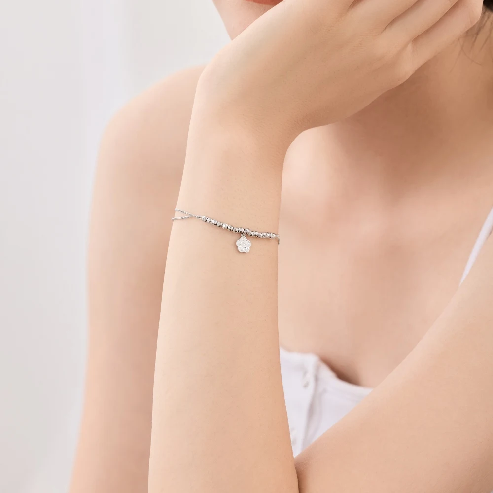 KAKODIY Luxury Design 925 Sterling Silver Double Layer Chain Beads Five Petal Flower Pendant Adjustable Length Bracelets and Bangles detail 3