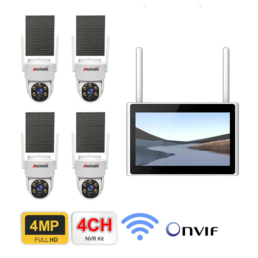 Eseecloud Outdoor Solar Wireless Security Camera System 4MP PTZ Dome with Monitor Garden