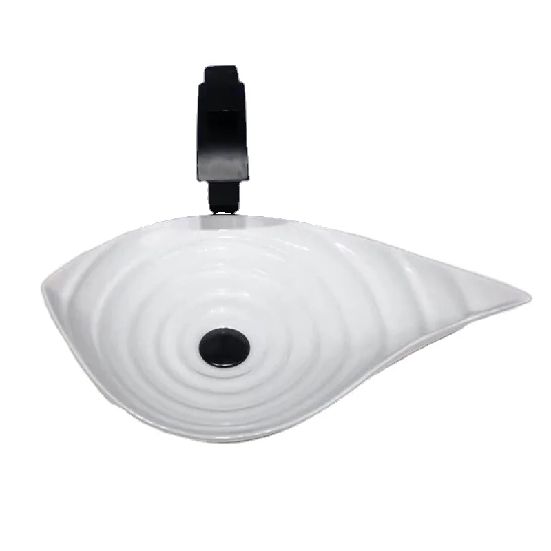 American Luxury Modern Style Ceramic Cone Shaped Bathroom Countertop Sinks Solid Surface Stand Alone with Drainer for Hotels