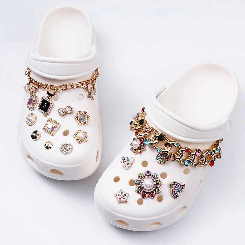 Metal Lady Style Designer Shoes Decoration Pearl Flower Butterfly
