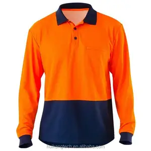 High Visible Outdoor Work Reflective Safety Hi Vis Work Long T-shirt & Polo Shirt Spliced Hi-Vis Polo