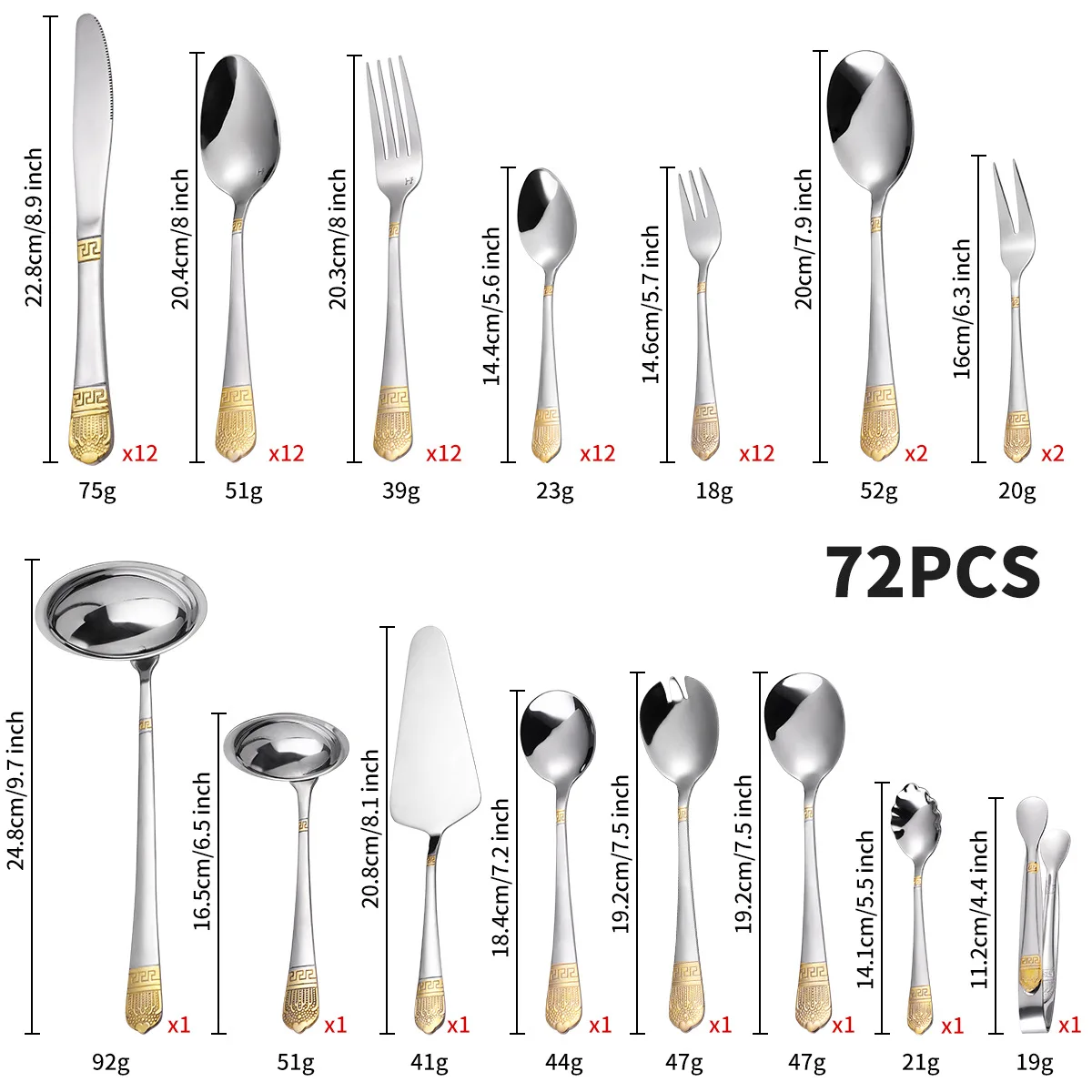 Wholesale Embossed Pattern Wedding Sliverware Flatware Serving Set Stainless Steel Luxury 84 72 PCS Cutlery Set in Wooden Case