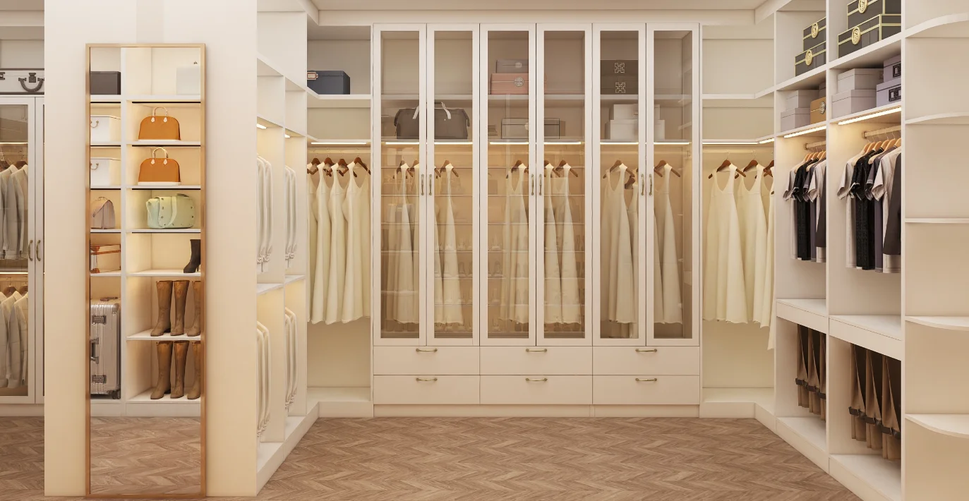 Modern Walk-in Closet Glass Door Designs Custom Made Closet With Led ...