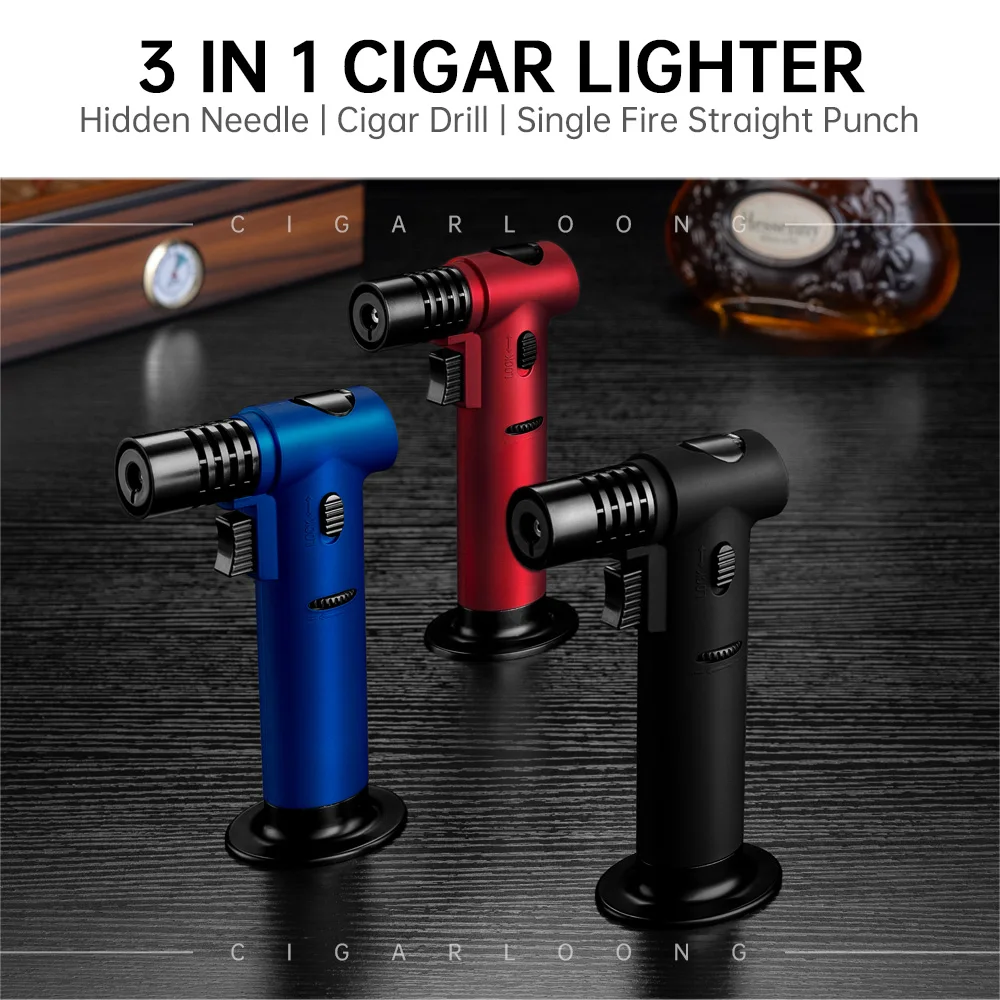 cigarette lighter drill Wholesale Single Jet Flame Torch Cigar Lighter with Cigar Drill Needle  Multifunction Plastic Jet Flame Torch for Cigarette Use