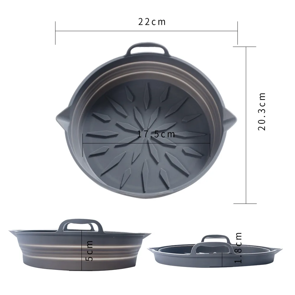 Air Fryer Silicone Baking Tray Foldable High-Temperature Resistant Round  Square/round Foldable Silicone Oven Baking Pan manufacture