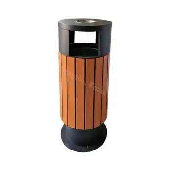 High Quality Open Top Dustbin for Outdoor Use  Plastic Wood Metal 40L Capacity Durable Garbage Bin for Park Streets
