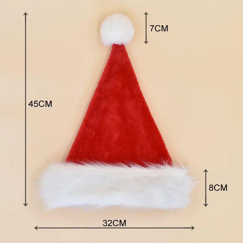 2023 Wholesale Hot Plush Christmas Hat Christmas Decoration Ornaments Hats Thick Santa Hat For Adults Children