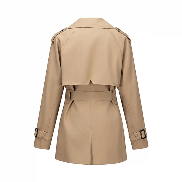 Trench Coat New Double Breasted Long Strap Casual Women's Spring and Autumn Custom Solid Color Standard Polyester Lining Elegant
