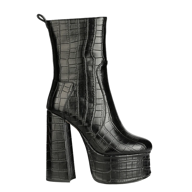 
Новинка 2020, Женская коллекция, зимняя обувь, ботинки на блочном каблуке, серебристые ботильоны, ботинки на высокой платформе с крокодиловой текстурой 