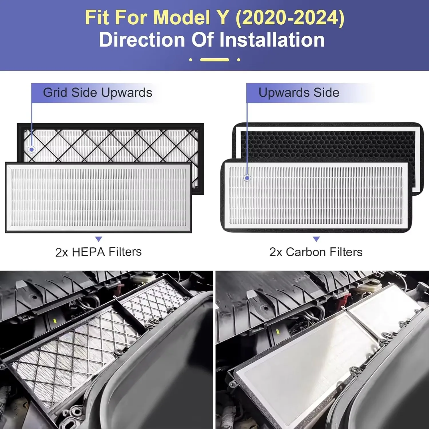Walson Intake Cabin Air Filter HEPA Activated Carbon Replacement 2020-2025 Vehicle Specific Fit for Accessories Tesla Model Y details