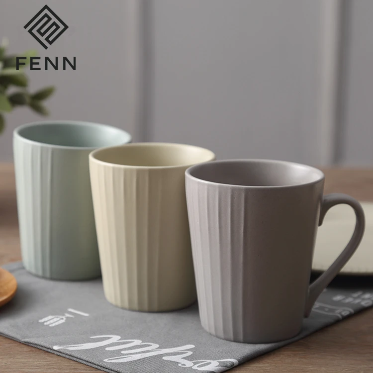 Nordic Style Matte Tea Cup Reusable Striped Porcelain Cup Multi-colored Ceramic Coffee Mug for Restaurant