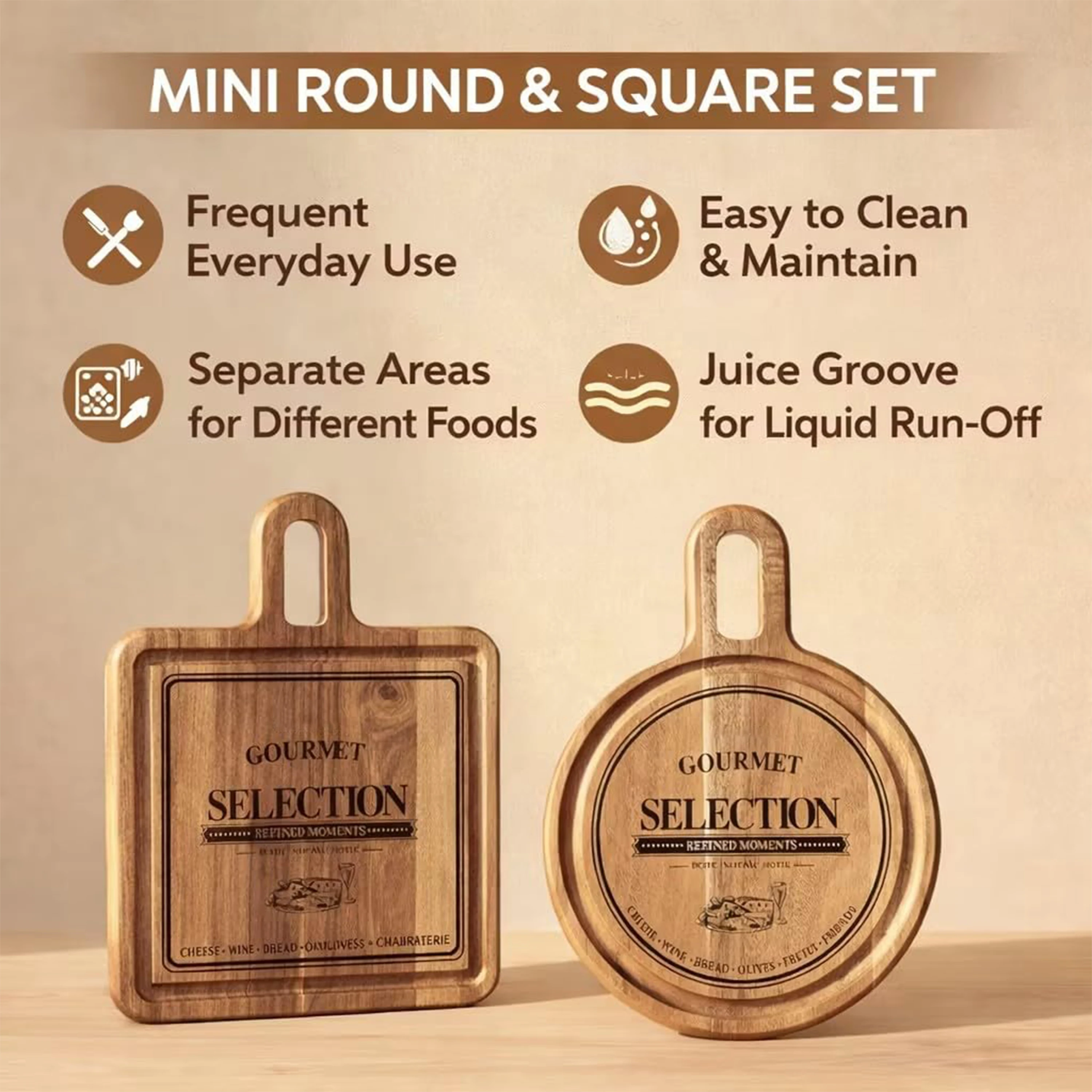 product custom wood cheese board set of 2 engraved handle charcuterie platter  cutting board for kitchen countertop chopping board-2