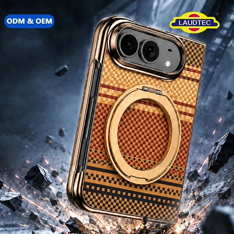 Wholesale Magnetic Fold Phone Case Pixel Woven Texture 360 Rotating Ring Holder Shockproof Case for iPhone Duo