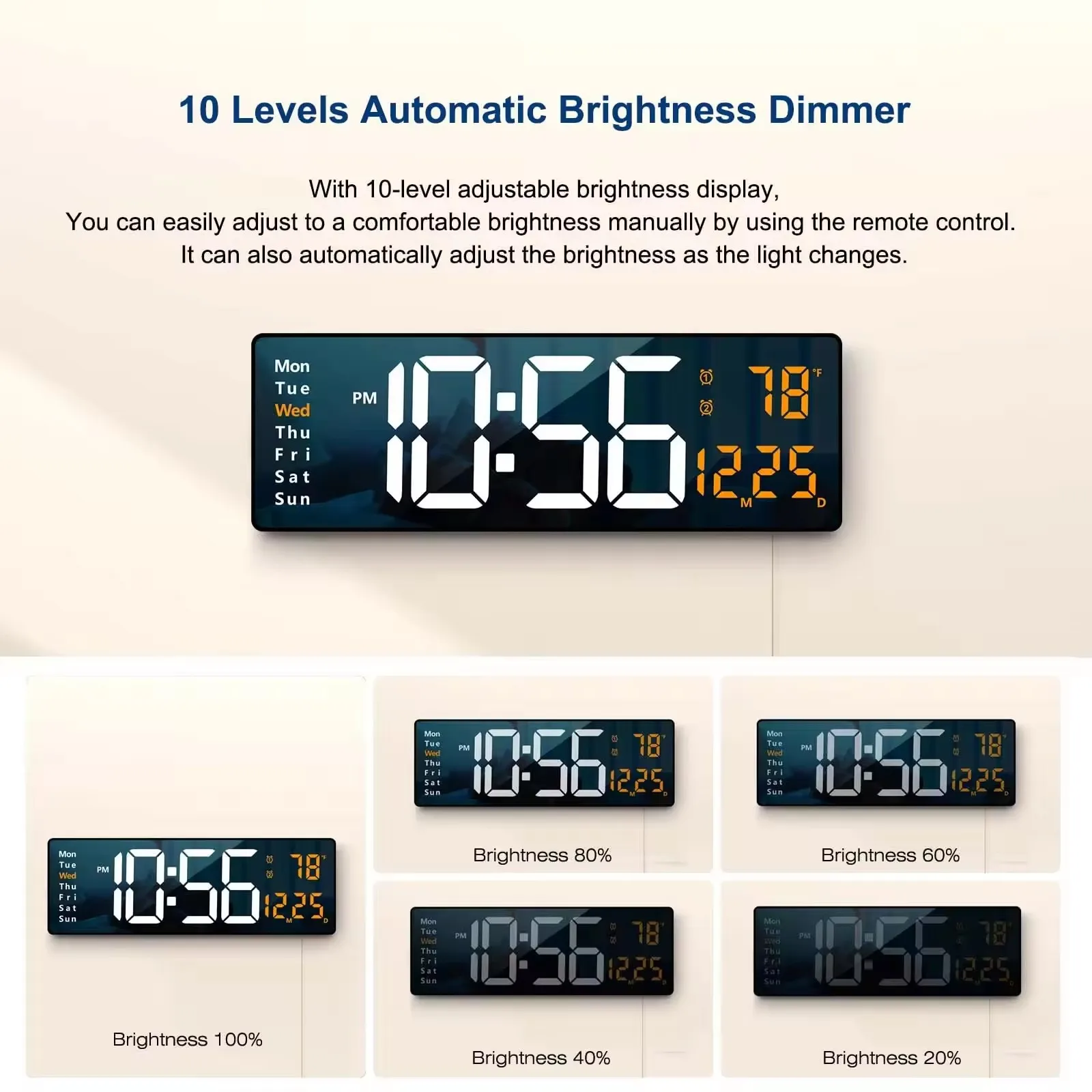 The Most Popular Good-looking 13 Inches Big Size Digital Wall Clock Remote Control Wall LED Clock With Temperature Calendar