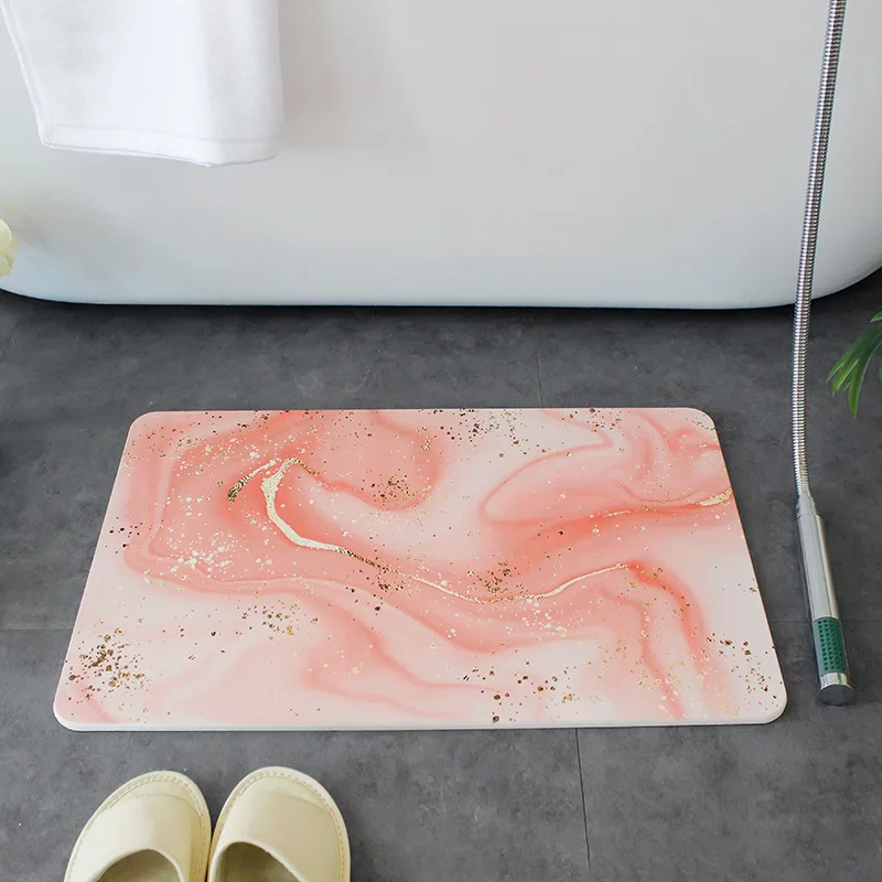 Non Slip Stone Bath Mat Marble Print Drying Mat Para sa Kitchen Counter Water Absorbent Bath Mat