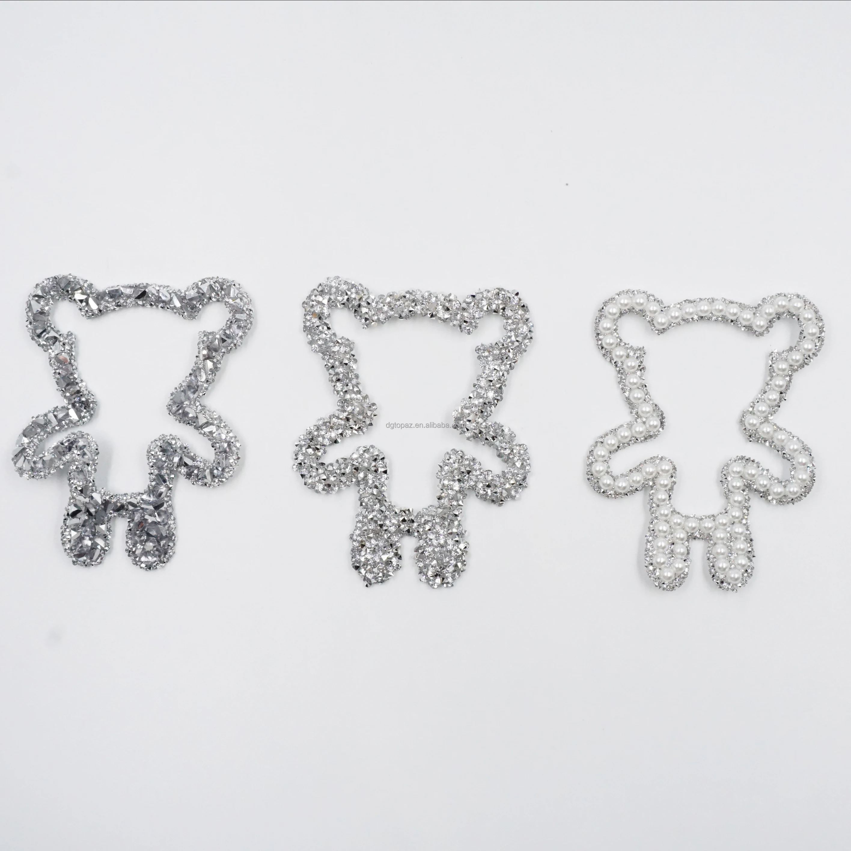 Free sample Custom Design Bear rhinestone Patch 3D Embroidery Applique For Clothing