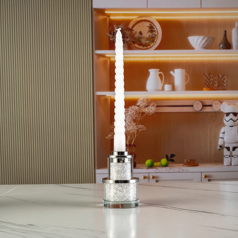 product high end simple candle holder with broken diamonds included furniture decoration for weddings christmas crystal candlestick-8