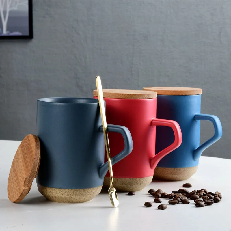 Amazon Creative Cork Cup Bottom Colorful Ceramic Coffee Mug With Bamboo