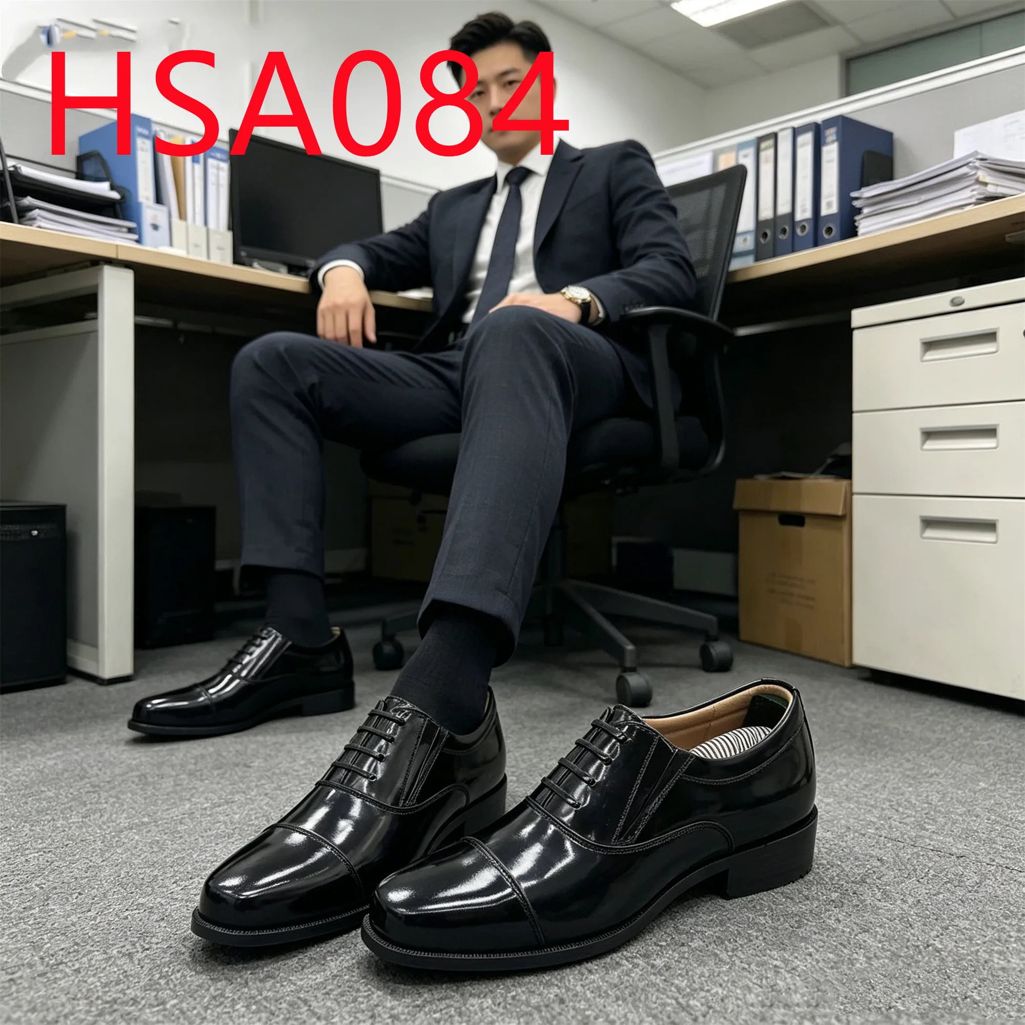 HY,Double Joints Style Shining Full Grain Leather Men Formal Shoes Office Worker Odor-free Pointed Toe Business Shoes HSA084